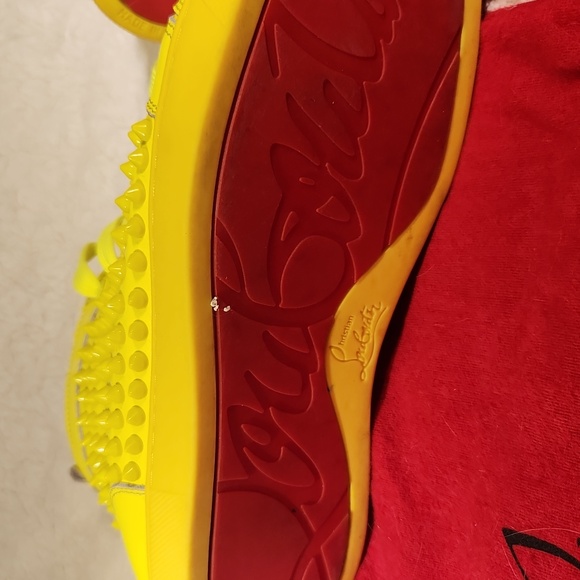 Christian Louboutin Vibrant Yellow Spiked Sneakers Size 42 Or 12 Mens - Picture 4 of 5